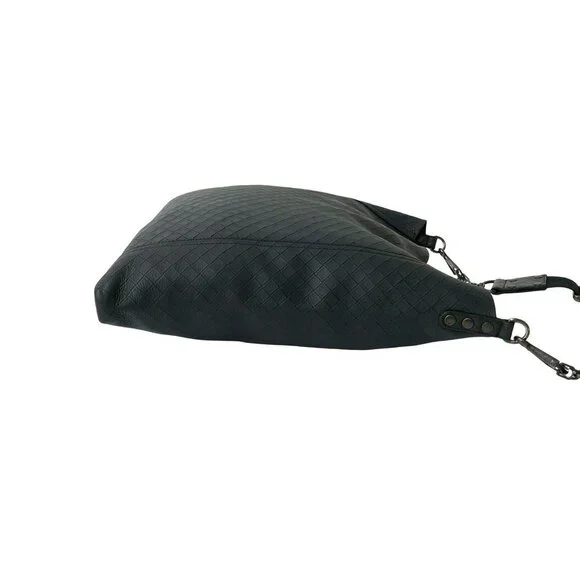 BOTTEGA VENETA Black Leather Intrecciato Shoulder Bag